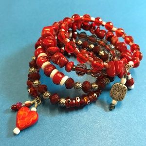 Red Heart Memory Wrap Bracelet with Charm Dangles